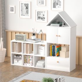 Versatile Children's Bookshelf with House-Shaped Design, Multi-Functional Storage for Books and Toys, Adjustable Placement