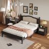 3 Pieces Bedroom Set with Queen Size Wooden Bed Frame, 1 Vintage Nightstand and 1 Makeup Vanity Set with Stool,Black (Expected Arrival Time: 08.23)