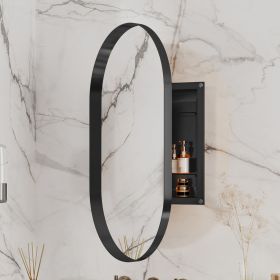 20x34 Inch Oval Recessed Medicine Cabinet, Metal Framed Bathroom Wall Cabinet with Mirror and Adjustable Shelves