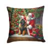 Leonberger and Santa Claus Throw Pillow Machine Washable, Indoor Outdoor Decorative Pillow for Couch, Bed or Patio, 14Hx14W