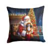 Tibetan Spaniel and Santa Claus Throw Pillow Machine Washable, Indoor Outdoor Decorative Pillow for Couch, Bed or Patio, 14Hx14W