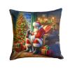 Welsh Springer Spaniel and Santa Claus Throw Pillow Machine Washable, Indoor Outdoor Decorative Pillow for Couch, Bed or Patio, 14Hx14W