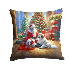 Great Pyrenees and Santa Claus Throw Pillow Machine Washable, Indoor Outdoor Decorative Pillow for Couch, Bed or Patio, 14Hx14W