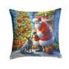 Australian Cattle Dog and Santa Claus Throw Pillow Machine Washable, Indoor Outdoor Decorative Pillow for Couch, Bed or Patio, 14Hx14W