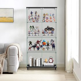 4 Tier Glass Display Cabinet, Double Door Glass Cabinet with Two Locks, Floor Standing Storage Cabinet with 6 Acrylic Shelves for Living Room