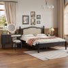 3 Pieces Bedroom Set with Queen Size Wooden Bed Frame, 1 Vintage Nightstand and 1 Makeup Vanity Set with Stool,Black (Expected Arrival Time: 08.23)