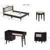 3 Pieces Bedroom Set with Queen Size Wooden Bed Frame, 1 Vintage Nightstand and 1 Makeup Vanity Set with Stool,Black (Expected Arrival Time: 08.23)