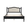 3 Pieces Bedroom Set with Queen Size Wooden Bed Frame, 1 Vintage Nightstand and 1 Makeup Vanity Set with Stool,Black (Expected Arrival Time: 08.23)