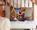 Portuguese Water Dog and Santa Claus Throw Pillow Machine Washable, Indoor Outdoor Decorative Pillow for Couch, Bed or Patio, 14Hx14W