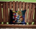 Alaskan Malamute and Santa Claus Throw Pillow Machine Washable, Indoor Outdoor Decorative Pillow for Couch, Bed or Patio, 14Hx14W