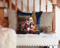 Tibetan Spaniel and Santa Claus Throw Pillow Machine Washable, Indoor Outdoor Decorative Pillow for Couch, Bed or Patio, 14Hx14W
