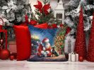 Manchester Terrier and Santa Claus Throw Pillow Machine Washable, Indoor Outdoor Decorative Pillow for Couch, Bed or Patio, 14Hx14W