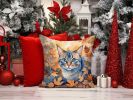 Ojos Azules Cat in Fall Leaves Throw Pillow Machine Washable, Indoor Outdoor Decorative Pillow for Couch, Bed or Patio, 14Hx14W
