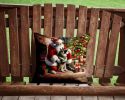 Norwegian Elkhound and Santa Claus Throw Pillow Machine Washable, Indoor Outdoor Decorative Pillow for Couch, Bed or Patio, 14Hx14W