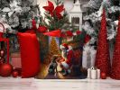 German Wirehaired Pointer and Santa Claus Throw Pillow Machine Washable, Indoor Outdoor Decorative Pillow for Couch, Bed or Patio, 14Hx14W