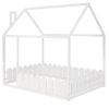 (Slats are not included) Full Size Wood Bed House Bed Frame with Fence,for Kids,Teens,Girls,Boys (White )(OLD SKU:WF281294AAK)
