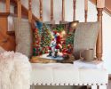 Samoyed and Santa Claus Throw Pillow Machine Washable, Indoor Outdoor Decorative Pillow for Couch, Bed or Patio, 14Hx14W