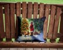 Dachshund and Santa Claus Throw Pillow Machine Washable, Indoor Outdoor Decorative Pillow for Couch, Bed or Patio, 14Hx14W
