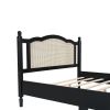 3 Pieces Bedroom Set with Queen Size Wooden Bed Frame, 1 Vintage Nightstand and 1 Makeup Vanity Set with Stool,Black (Expected Arrival Time: 08.23)