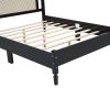 3 Pieces Bedroom Set with Queen Size Wooden Bed Frame, 1 Vintage Nightstand and 1 Makeup Vanity Set with Stool,Black (Expected Arrival Time: 08.23)