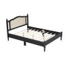 3 Pieces Bedroom Set with Queen Size Wooden Bed Frame, 1 Vintage Nightstand and 1 Makeup Vanity Set with Stool,Black (Expected Arrival Time: 08.23)