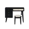 3 Pieces Bedroom Set with Queen Size Wooden Bed Frame, 1 Vintage Nightstand and 1 Makeup Vanity Set with Stool,Black (Expected Arrival Time: 08.23)