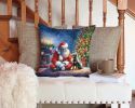 Manchester Terrier and Santa Claus Throw Pillow Machine Washable, Indoor Outdoor Decorative Pillow for Couch, Bed or Patio, 14Hx14W