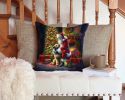 Irish Wolfhound and Santa Claus Throw Pillow Machine Washable, Indoor Outdoor Decorative Pillow for Couch, Bed or Patio, 14Hx14W