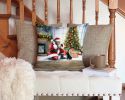 Black Pug and Santa Claus Throw Pillow Machine Washable, Indoor Outdoor Decorative Pillow for Couch, Bed or Patio, 14Hx14W