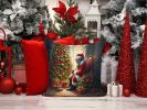 Miniature Pinscher and Santa Claus Throw Pillow Machine Washable, Indoor Outdoor Decorative Pillow for Couch, Bed or Patio, 14Hx14W