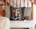 Bedlington Terrier and Santa Claus Throw Pillow Machine Washable, Indoor Outdoor Decorative Pillow for Couch, Bed or Patio, 14Hx14W