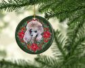 Poodle Poinsetta Wreath Ceramic Ornament Christmas Tree Hanging Decorations for Home Christmas Holiday, Party, Gift, 3 in, Multicolor
