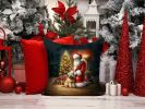 Wheaten Terrier and Santa Claus Throw Pillow Machine Washable, Indoor Outdoor Decorative Pillow for Couch, Bed or Patio, 14Hx14W
