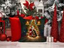 Tibetan Mastiff and Santa Claus Throw Pillow Machine Washable, Indoor Outdoor Decorative Pillow for Couch, Bed or Patio, 14Hx14W