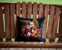 Tibetan Spaniel and Santa Claus Throw Pillow Machine Washable, Indoor Outdoor Decorative Pillow for Couch, Bed or Patio, 14Hx14W