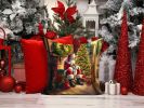 Shiba Inu and Santa Claus Throw Pillow Machine Washable, Indoor Outdoor Decorative Pillow for Couch, Bed or Patio, 14Hx14W