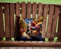 Portuguese Water Dog and Santa Claus Throw Pillow Machine Washable, Indoor Outdoor Decorative Pillow for Couch, Bed or Patio, 14Hx14W