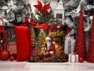 Fawn Pug and Santa Claus Throw Pillow Machine Washable, Indoor Outdoor Decorative Pillow for Couch, Bed or Patio, 14Hx14W