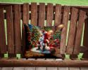 Samoyed and Santa Claus Throw Pillow Machine Washable, Indoor Outdoor Decorative Pillow for Couch, Bed or Patio, 14Hx14W