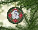 Maltese Poinsetta Wreath Ceramic Ornament Christmas Tree Hanging Decorations for Home Christmas Holiday, Party, Gift, 3 in, Multicolor