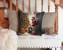 Miniature Pinscher and Santa Claus Throw Pillow Machine Washable, Indoor Outdoor Decorative Pillow for Couch, Bed or Patio, 14Hx14W