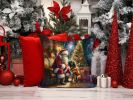Bullmastiff and Santa Claus Throw Pillow Machine Washable, Indoor Outdoor Decorative Pillow for Couch, Bed or Patio, 14Hx14W