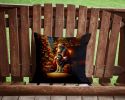 Siberian Husky and Santa Claus Throw Pillow Machine Washable, Indoor Outdoor Decorative Pillow for Couch, Bed or Patio, 14Hx14W