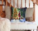 Dachshund and Santa Claus Throw Pillow Machine Washable, Indoor Outdoor Decorative Pillow for Couch, Bed or Patio, 14Hx14W