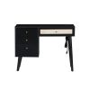 3 Pieces Bedroom Set with Queen Size Wooden Bed Frame, 1 Vintage Nightstand and 1 Makeup Vanity Set with Stool,Black (Expected Arrival Time: 08.23)
