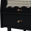 3 Pieces Bedroom Set with Queen Size Wooden Bed Frame, 1 Vintage Nightstand and 1 Makeup Vanity Set with Stool,Black (Expected Arrival Time: 08.23)