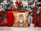 Scottish Fold Cat in Fall Leaves Throw Pillow Machine Washable, Indoor Outdoor Decorative Pillow for Couch, Bed or Patio, 14Hx14W