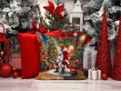 Samoyed and Santa Claus Throw Pillow Machine Washable, Indoor Outdoor Decorative Pillow for Couch, Bed or Patio, 14Hx14W