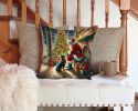 Lancashire Heeler and Santa Claus Throw Pillow Machine Washable, Indoor Outdoor Decorative Pillow for Couch, Bed or Patio, 14Hx14W