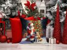 Akita and Santa Claus Throw Pillow Machine Washable, Indoor Outdoor Decorative Pillow for Couch, Bed or Patio, 14Hx14W
